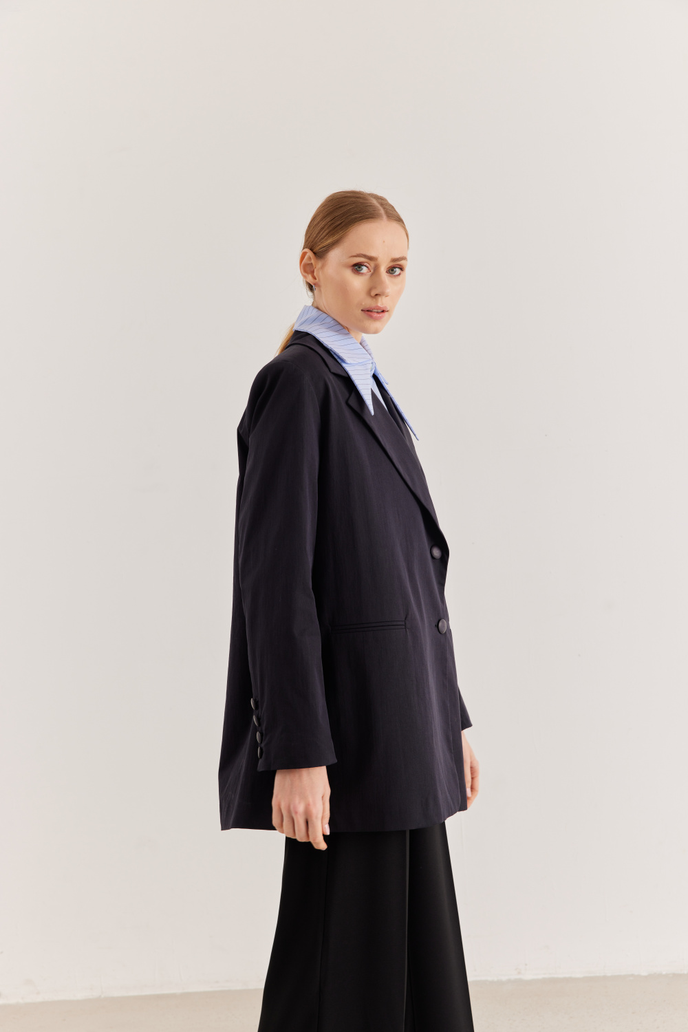 Arka Detaylı Oversize Blazer Ceket Lacivert - 3
