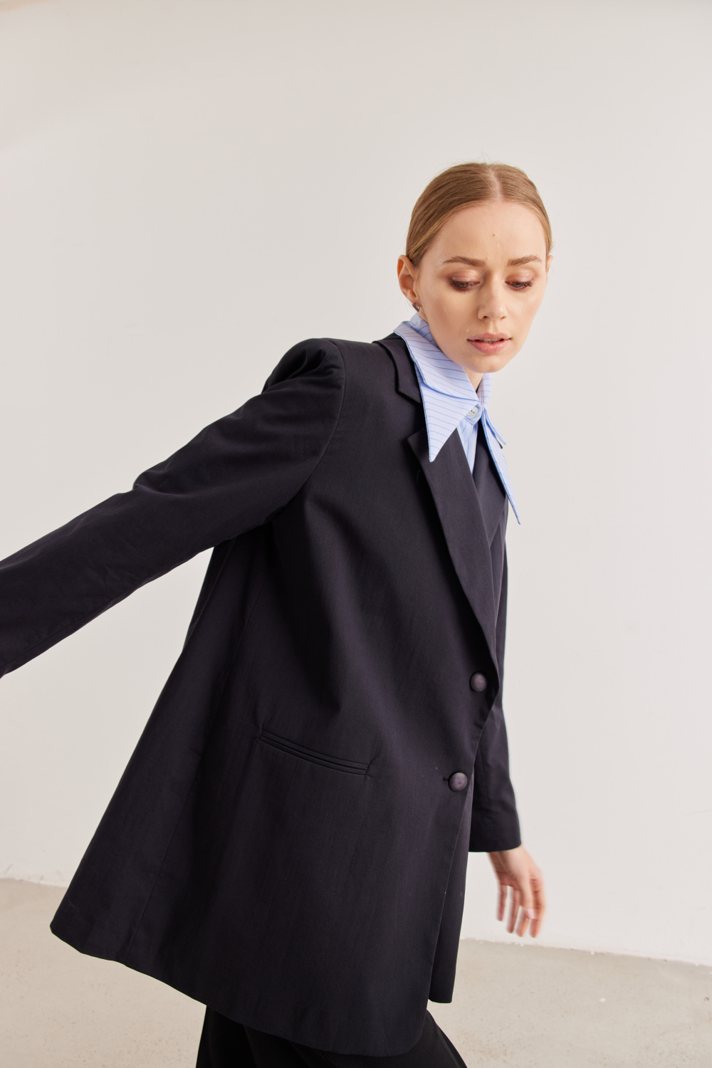 Arka Detaylı Oversize Blazer Ceket Lacivert - 5