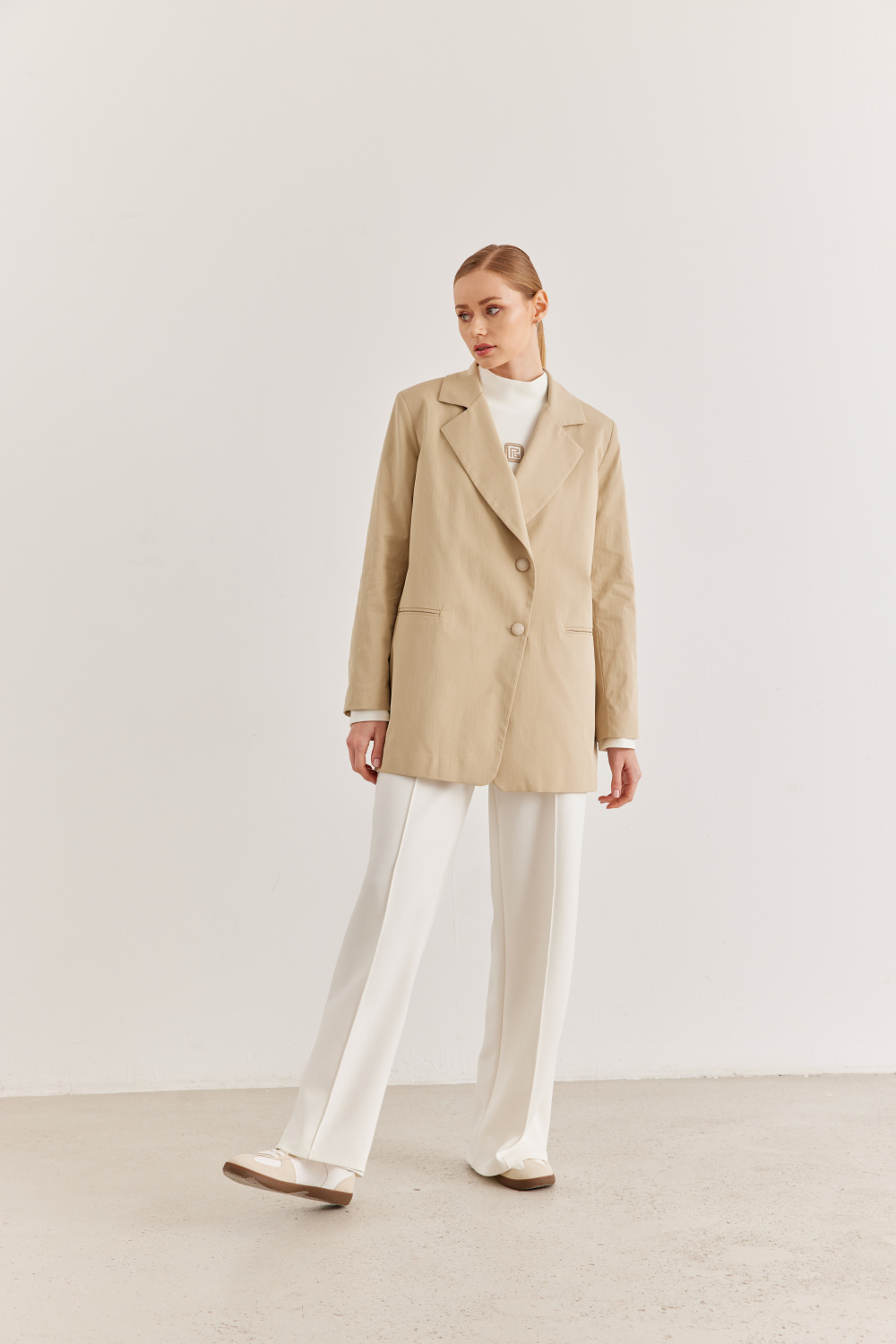 Arka Detaylı Oversize Blazer Ceket Bej - 1