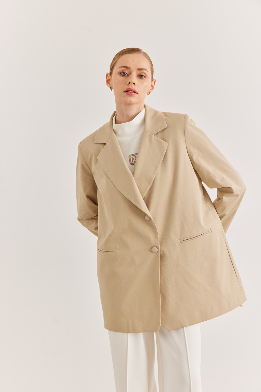 Arka Detaylı Oversize Blazer Ceket Bej - 2