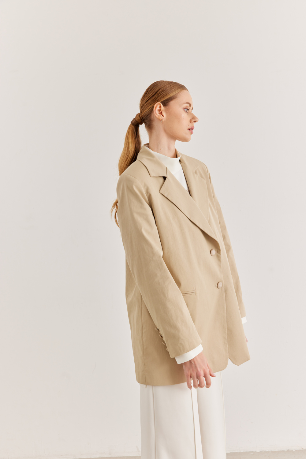 Arka Detaylı Oversize Blazer Ceket Bej - 3