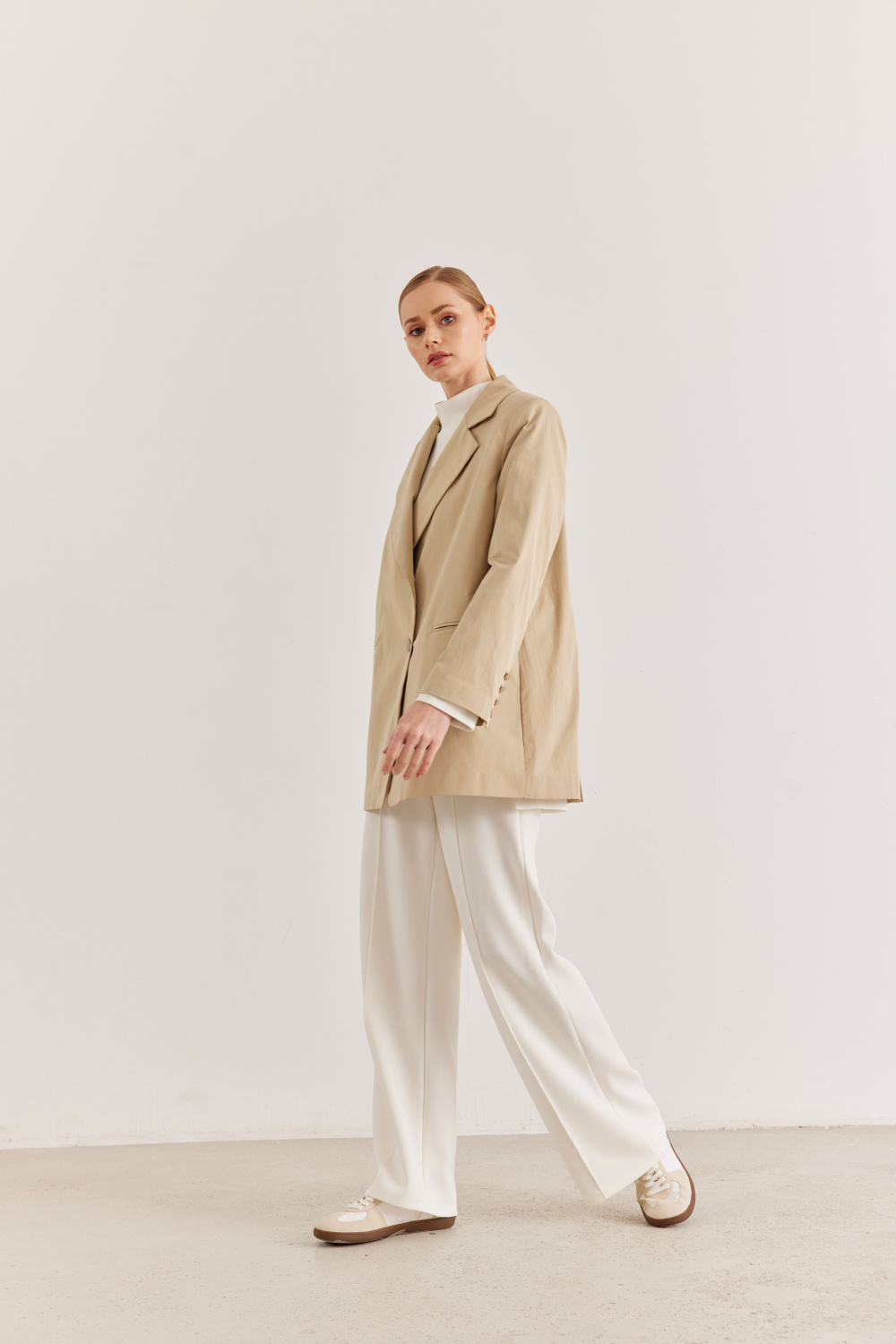 Arka Detaylı Oversize Blazer Ceket Bej - 5