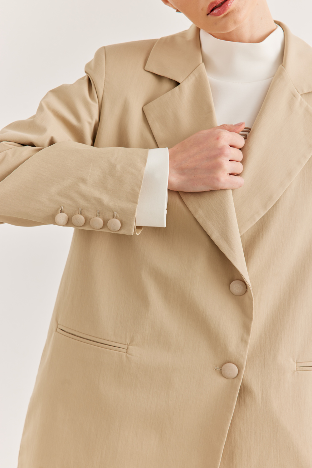 Arka Detaylı Oversize Blazer Ceket Bej - 4