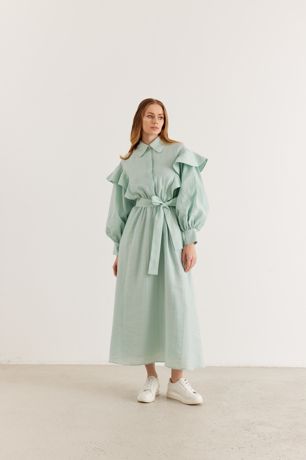 Balon Kol Elbise Turkuaz - 