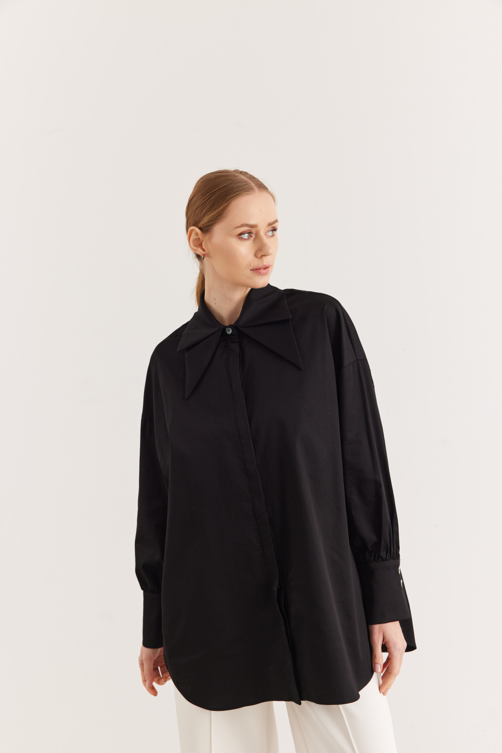 Çift Yakalı Oversize Gömlek Siyah - 1