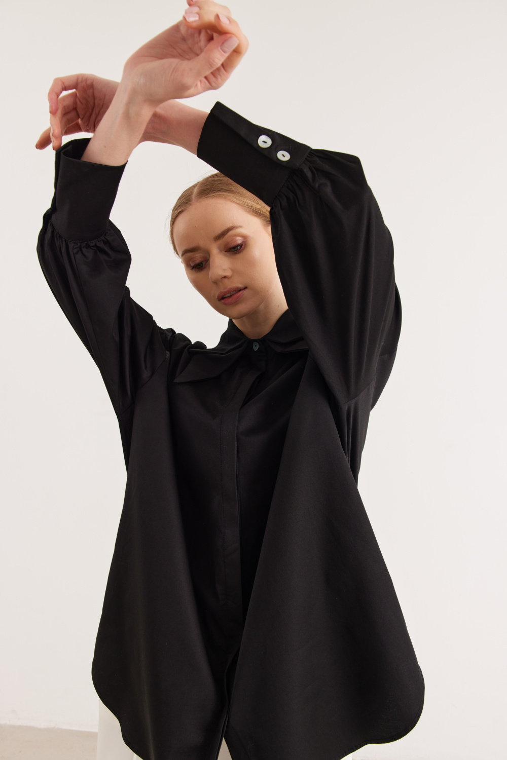 Çift Yakalı Oversize Gömlek Siyah - 2