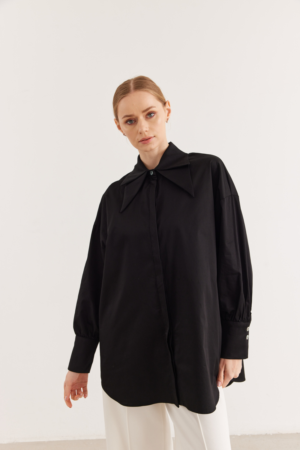 Çift Yakalı Oversize Gömlek Siyah - 3