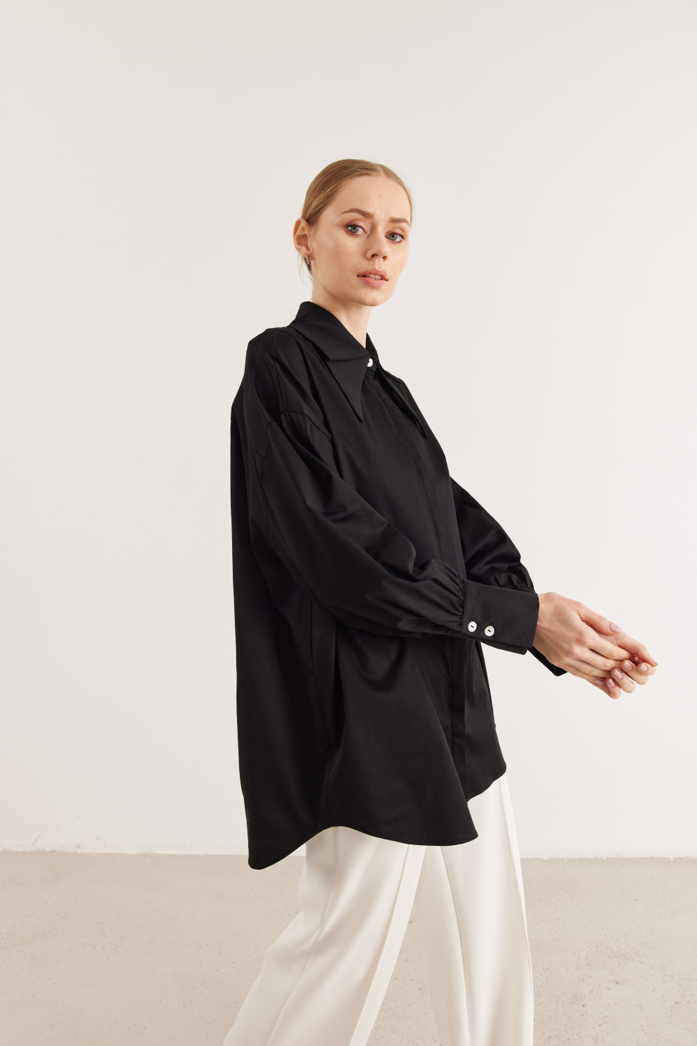 Çift Yakalı Oversize Gömlek Siyah - 4