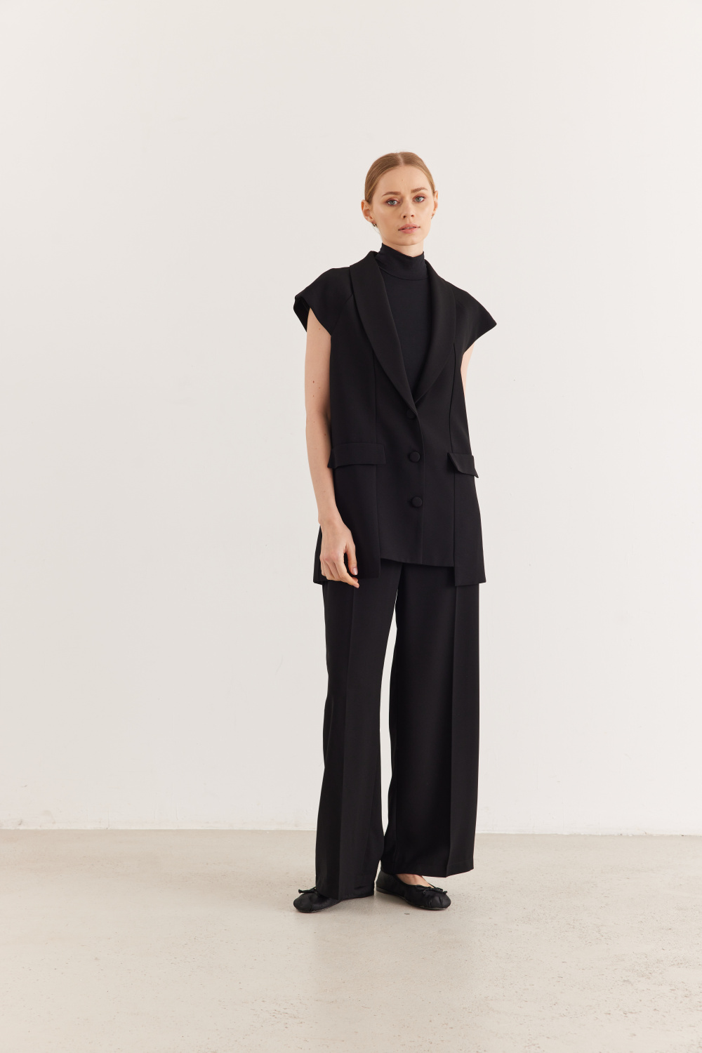 Ön Cep Detaylı Yelek Pantolon Takım Siyah - 1
