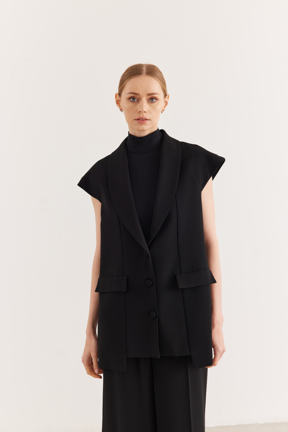 Ön Cep Detaylı Yelek Pantolon Takım Siyah - 3