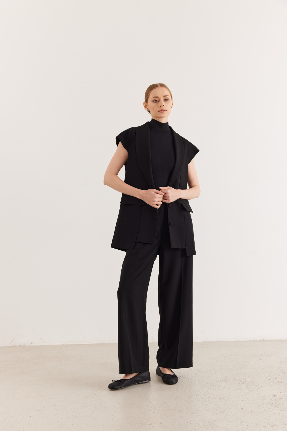 Ön Cep Detaylı Yelek Pantolon Takım Siyah - 5