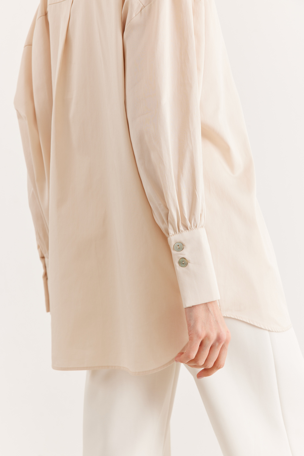 Çift Yakalı Oversize Gömlek Bej - 5