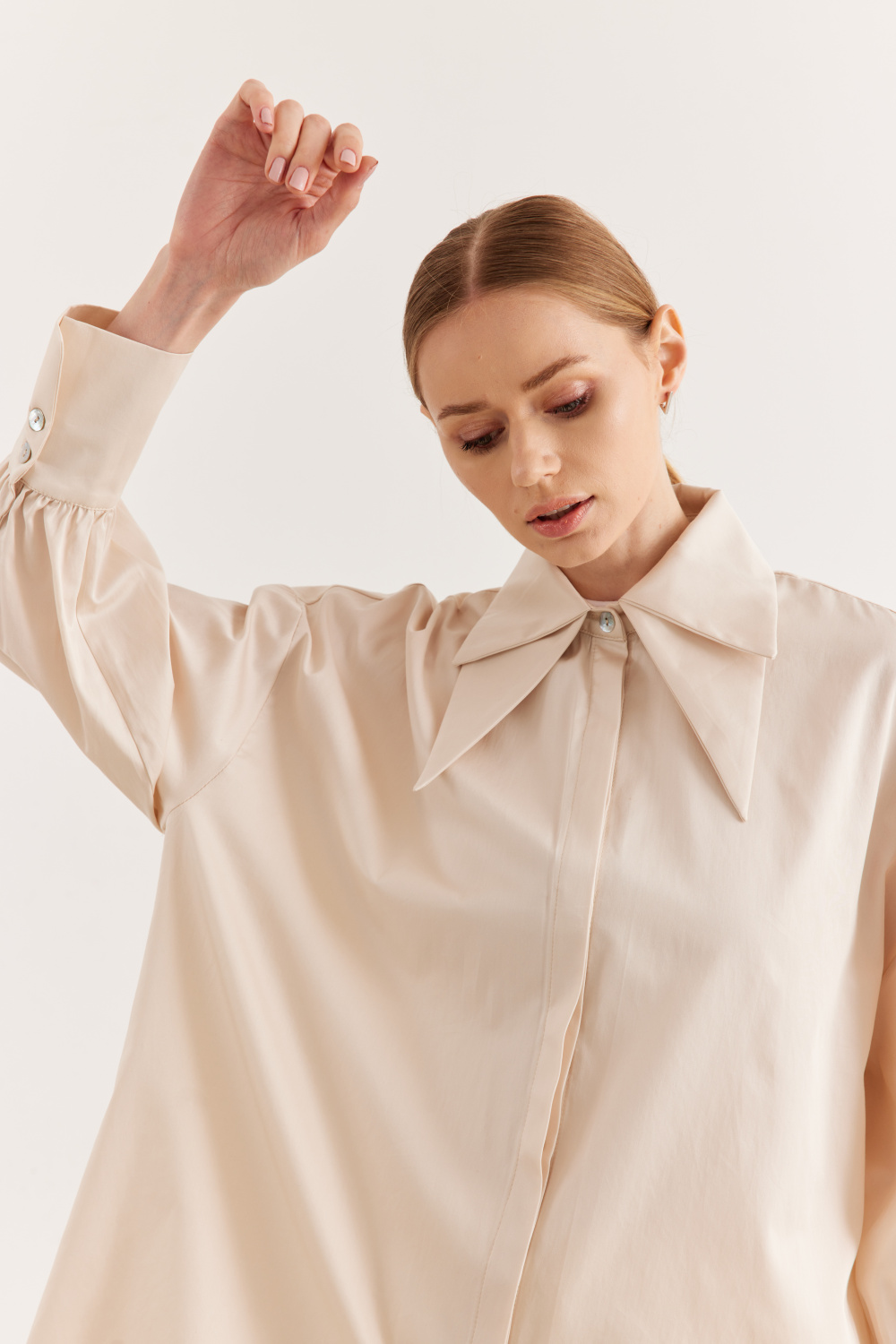 Çift Yakalı Oversize Gömlek Bej - 7