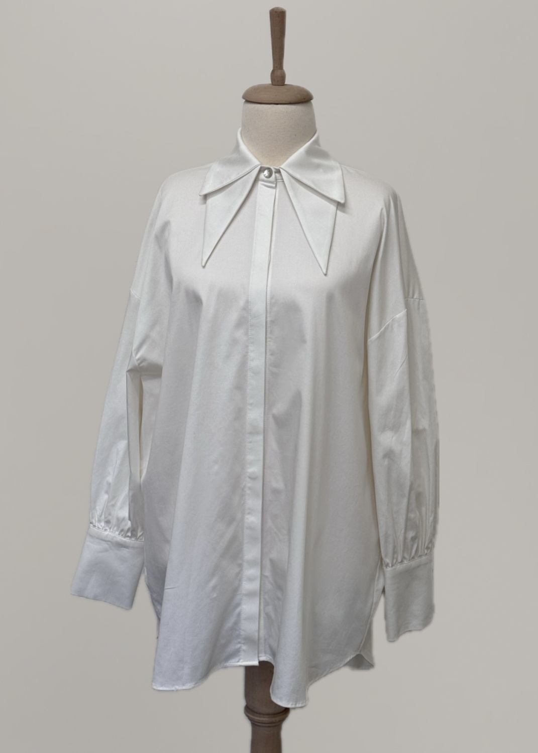 Çift Yakalı Oversize Gömlek Ekru - 