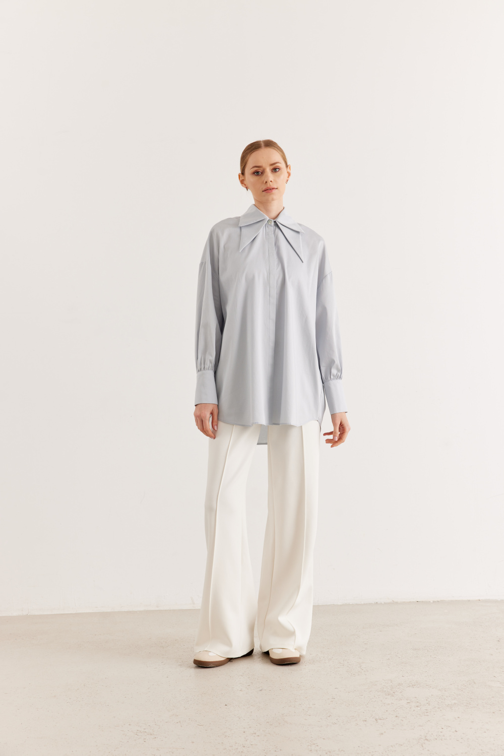 Çift Yakalı Oversize Gömlek Mavi Gri - 1