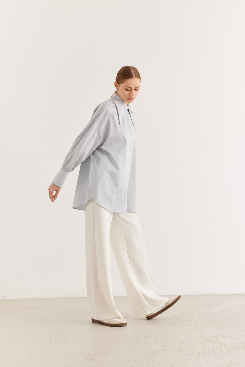 Çift Yakalı Oversize Gömlek Mavi Gri - 2