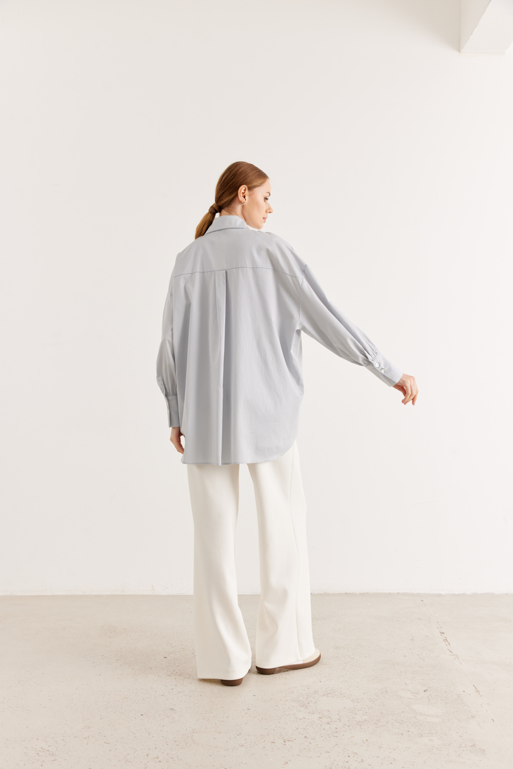 Çift Yakalı Oversize Gömlek Mavi Gri - 6